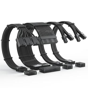 Imagem de AsiaHorse Kit de extensão de cabo 12VHPWR, kit de extensão de cabo PSU 16AWG Pcie 5.0 PSU macio, extensão de cabo de alimentação trançado macio, ATX de 24 pinos/4 + 4 pinos EPS/12 + 4 pinos,