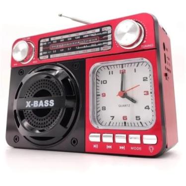 Imagem de Caixa de Som Bluetooth Recarregável com Rádio Relógio - Design Moderno em Vermelho - ALM VARIEDADES