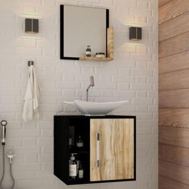 Imagem de Armário de Banheiro com Cuba e Espelho Soft 1 Porta Preto ônix/Carvalh