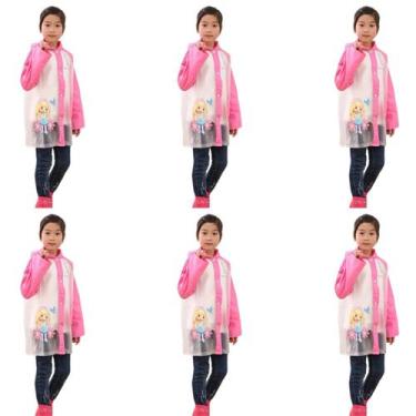Imagem de kit 6 Capa de chuva infantil para menina menino com capuz e bolsos pvc