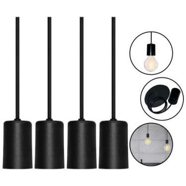 Imagem de 4 Pendente Cabo Ajustável Dot Metal Vintage Preto Taschibra