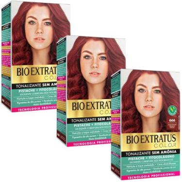 Imagem de Kit 3 Tonalizante Bio Extratus 666 Louro Escuro Vermelho Intenso Tecno