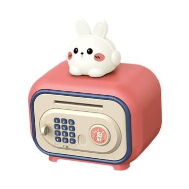 Imagem de Kokiya Cofrinhos Cofrinho Caixa de Dinheiro Rolagem Automática Dinheiro Decoração para Casa Economizando Dinheiro Senha Fechadura ATM Banco de Poupança para, Coelho Rosa