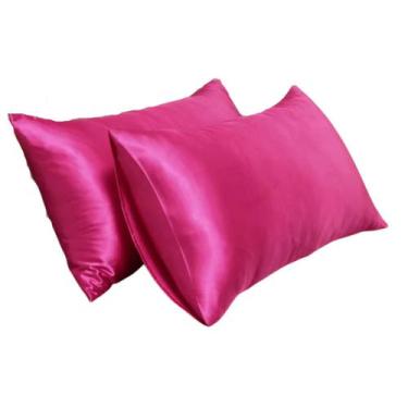 Imagem de Kit 02 Fronhas Cetim 70cm x 50cm Anti Frizz Pink - Tuca Casa