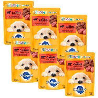 Imagem de Kit 6 Ração Úmida para Cachorro Pedigree Filhotes Sabor Carne ao Molho