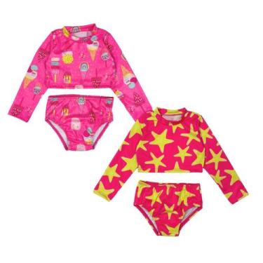 Imagem de Kit 2 Conjuntos Praia Menina Blusa + Calcinha Proteção Solar - Jagar, 