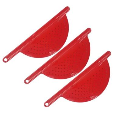 Imagem de Handy Housewares Escorredor de panela de plástico portátil, coador de macarrão vegetariano com alça - cabe em panela de até 23 cm - vermelho (pacote com 3)