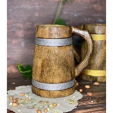 Imagem de Caneca de cerveja indiana para ele-Estilo Viking Caneca de cerveja de madeira de 623 g - Caneca de cerveja de madeira natural - Presentes de casamento e aniversário para ele (sem gravação de madeira