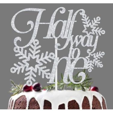 Imagem de Floco de neve metade caminho para um topo de bolo, decoração de bolo de inverno 1/2 Way to One, aniversário de 6 meses de floco de neve/chá de bebê/suprimentos de decoração de festa revelação de