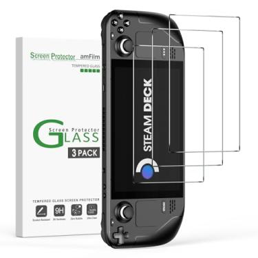 Imagem de amFilm Pacote com 3 protetores de tela OLED para Steam Deck/Steam Deck de vidro temperado, projetado para acessórios Stream Steam Deck 2021 e 2022/Steam Deck OLED 2023 2024