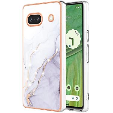 Imagem de Dinglijia Capa de design fino para Google Pixel 7A, TPU macio IMD padrão de mármore melhorada proteção de câmera e tela meninas e mulheres capa moderna para Google Pixel 7A, YBBK branca