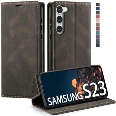 Imagem de Capa carteira flip de couro para Samsung Galaxy S23 5G - bloqueio RFID, suporte para cartão, suporte, magnética, 6,1 polegadas (café)