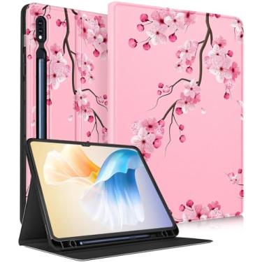 Imagem de Wazzasoft Capa para Samsung Galaxy Tab S8/S9 Ultra 14,6 polegadas 2022/2023 - Capa fólio com suporte para lápis - Lindas capas para tablet kawaii com flores florais femininas