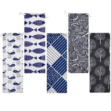 Imagem de 5 unidades de estojo de transporte de palha, bolsa de palha, bolsa de viagem para aço inoxidável, vidro, silicone, bambu, talheres e canudos de limpeza de pincéis, capa de palha de segurança e reutilizável, Style a, 11.7 x 3.9 Inch, 5