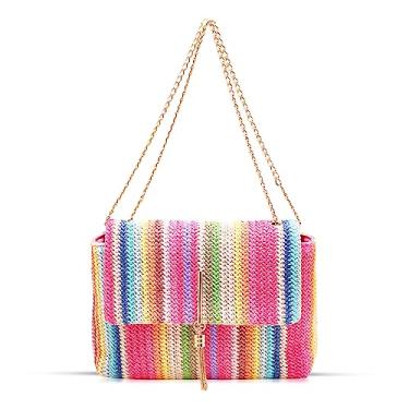 Imagem de Bolsa de palha, bolsas transversais para mulheres, bolsa de mão macia tecida à mão, bolsa de mão de grande capacidade, bolsa de ombro adequada para viagens de férias diárias (cor), Cor: