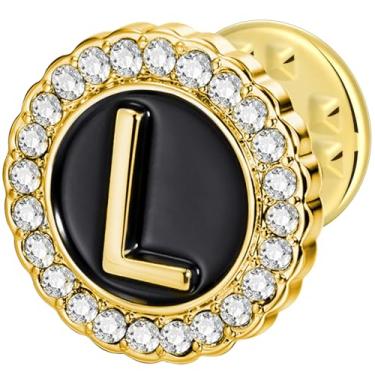 Imagem de HAWSON Alfinetes de lapela com inicial A-Z, alfinetes de gravata personalizados de ouro/prata 18K para ternos, gravatas, chapéus, homens e mulheres, Latão, Sem Pedra Preciosa
