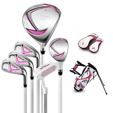 Imagem de PGM Conjunto de tacos de golfe – Conjunto completo de tacos de golfe júnior para crianças – Destro – Motorista (#1), híbrido, ferro (#7, #9, #S), putter, bolsa de suporte de golfe
