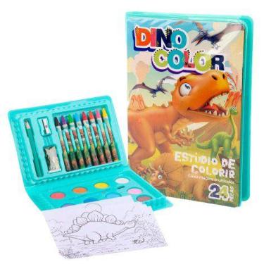 Imagem de Kit Escolar 24 Peças Colorir Dinossauro Verde - DYNASTY