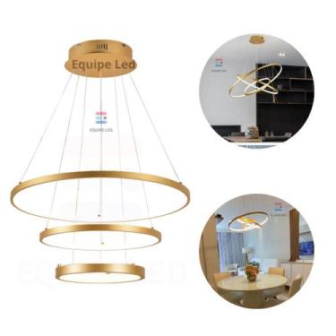 Imagem de Lustre Led Moderno Pendente Anéis Led 89w 3 Arcos Dourado - EQUIPE LED