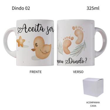 Imagem de Caneca 325ml Convite Batizado Dinda Dindo Madrinha - LARANJA E MIMOS
