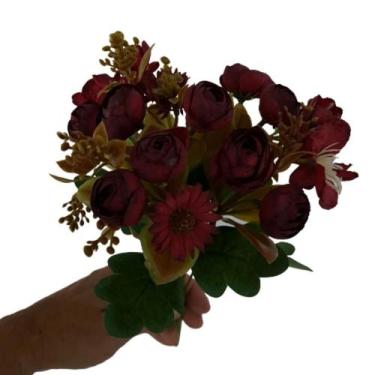 Imagem de Flor artificial buquê camélia e margarida - Carmella Presentes, 30cm