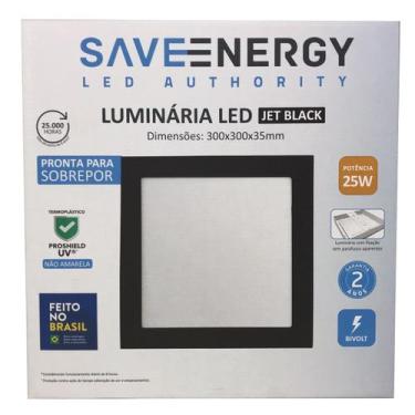 Imagem de Painel Plafon Led Sobrepor 30X30cm 25W 5700K Bivolt Preto - Save Energ