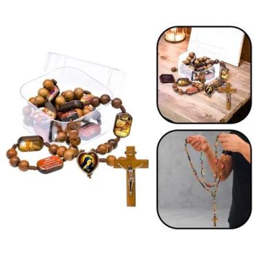 Imagem de Terço via sacra de madeira no cordão com as estações - FORNECEDOR 1