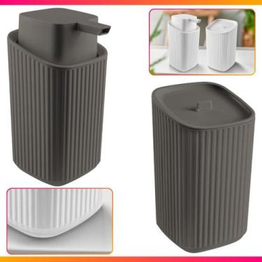 Imagem de Kit Banheiro Lavabo Dispenser + Porta Algodão - Usual Utilidades, Cinz