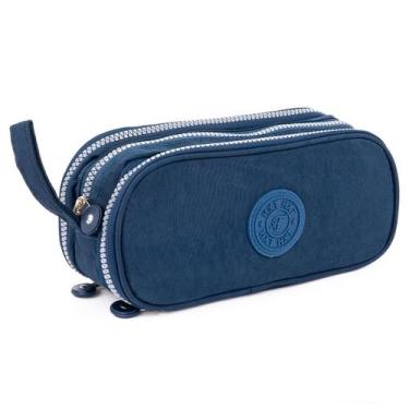 Imagem de Estojo De Lapis Quadrado Com 3 Divisórias Bolsinha Escolar - Hxt, Azul