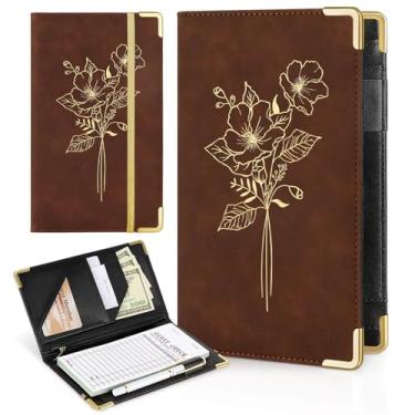 Imagem de Lemmeko Livros de Servidor para Garçonete, Livro de Servidor de Couro Pu com Bolsos com Zíper, Livro de Garçonete com Padrão de Flores com Suporte para Caneta, Avental de Servidor para Verificar Apres