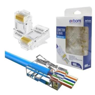 Imagem de Conector Rj45 Vazado Cat5e - Exbom - Pacote C/ 100 Unidades