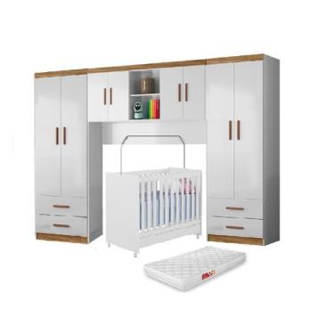Imagem de Guarda Roupa Conjugado 4Pts Armario aéreo, Berço e Colchão Peternella