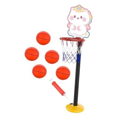 Imagem de Colaxi Conjunto de cesta de basquete para crianças, suporte de basquete, rack de bola, fácil de instalar, suprimentos para meninos, prática de drible, Branco