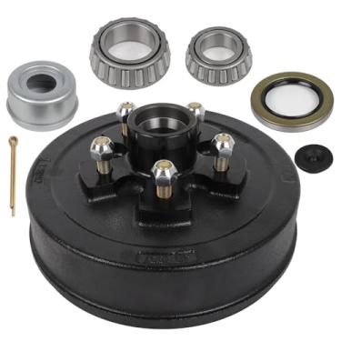 Imagem de SCITOO Cubo de reboque 5 terminais - padrão de 4,5 parafusos com tambor de freio kit de cubo de reboque de barco preto rolamentos de cone externo L44649 Rolamentos de cone interno L68149 adequado para