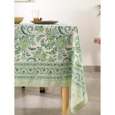 Imagem de Labhanshi Toalha de mesa indiana com estampa floral 100% algodão retangular | 182 x 272 cm capa de mesa decorativa rústica para casa de fazenda de 8 lugares|Decoração festiva de Dia dos Namorados de