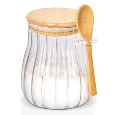 Imagem de Quald Recipiente de Açúcar de 20 Onças com Tampa de Bambu e Colher, Pote de Vidro para Açucareiro de 600 Ml para Acessórios de Bar de Café, Lata de Café, Decoração de Cozinha (Grande)