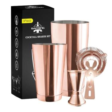 Imagem de safring Conjunto de barra de coqueteleira Safring Boston, latas pesadas de shaker Boston, kit de bartender com coqueteleira de bebida mista de 18 onças e 28 onças, filtro hawthorne, coquetel