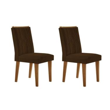 Imagem de Cadeira Sala De Jantar Alegra Madeira Kit 2 Un Imbuia - Veludo Marrom - Rufato
