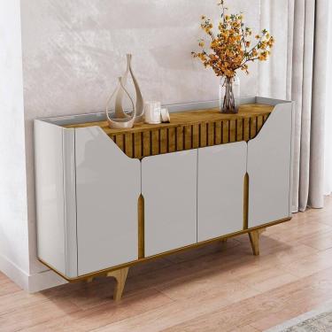 Imagem de Aparador Buffet Tamisa Com 4 Portas E Pé Madeira Maciça Off White/naturale