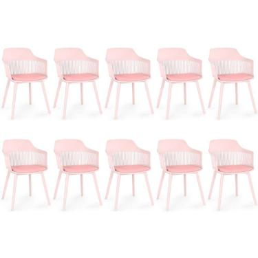Imagem de Kit 10 Cadeiras De Jantar Estofada Marcela - Rosa