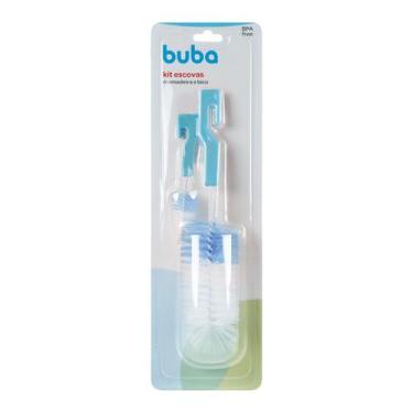 Imagem de Kit Escova Mamadeira e Bico com Esponja - Buba, Azul