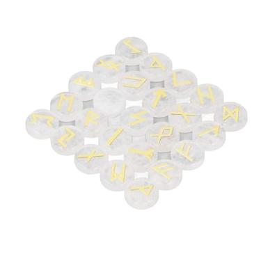 Imagem de Conjunto de 25 Pedras Rúnicas, Símbolo Gravado Dourado, Símbolos de Riqueza e Sorte, Artesanato e Meditação, para Prática de Ioga, Jogos de Tabuleiro e Decoração (Cristal Branco)
