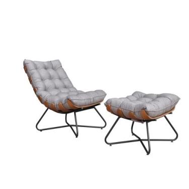 Imagem de Poltrona Com Puff Costela Madeira Eva Preta- Linho Cinza - Metal Móvei