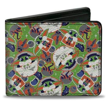 Imagem de Buckle-Down Carteira Star Wars, duas dobras, Papai Noel Grogu Baby Yoda e poses de sapo, várias cores, couro vegano, 4.0" x 3.5", Casual