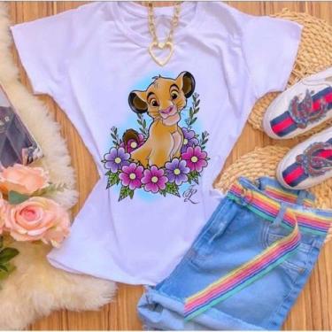 Imagem de Camiseta feminina blusa camisa t shirt rei leão com e sem pedrarias - 