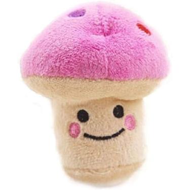 Imagem de BWESOO Brinquedo pequeno para animais de estimação rosa para mastigar cachorrinho em forma de cogumelo de pelúcia barulhento bonito lançador automático de bolas para cães