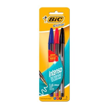 Imagem de BIC, Caneta Esferográfica Escrita Grossa, Cristal Intenso, 1 Caneta Azul, 1 Caneta Vermelha e 1 Caneta Preta, 3 Unidades