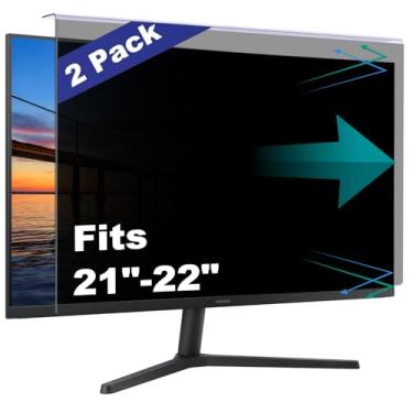 Imagem de Pacote com 2 protetores de tela de privacidade para computador compatíveis com monitor panorâmico de mesa 16:9 de 21,5/22 polegadas - filtro antirreflexo e luz azul - Design de pendurar para fácil