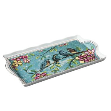 Imagem de Bandeja doméstica de cerâmica, prática para bolo de armazenamento retangular e bandeja de frutas - Bandeja Bluebird