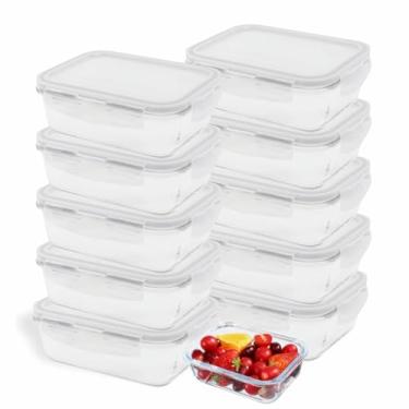 Imagem de " Kit 10 Potes Hermético De Vidro 640 ML Com Tampa Click Anti Vazamento Retangular Fitess Conservar Alimento Marmita Pote de vidro hermético para alimentos com anel de vedação BPA Free "